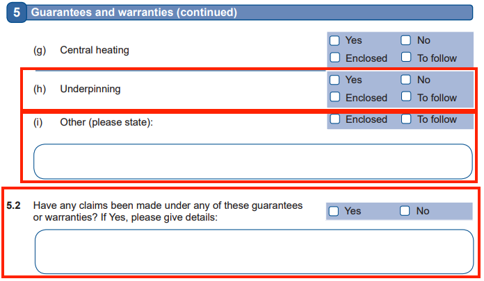 An extract from Property Information Form TA6.